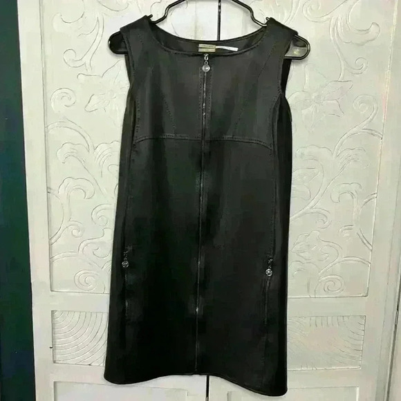 Max Studio City Vegan Faux Leather Full Front Zipper Mini Bodycon Dress Pockets - Picture 1 of 12